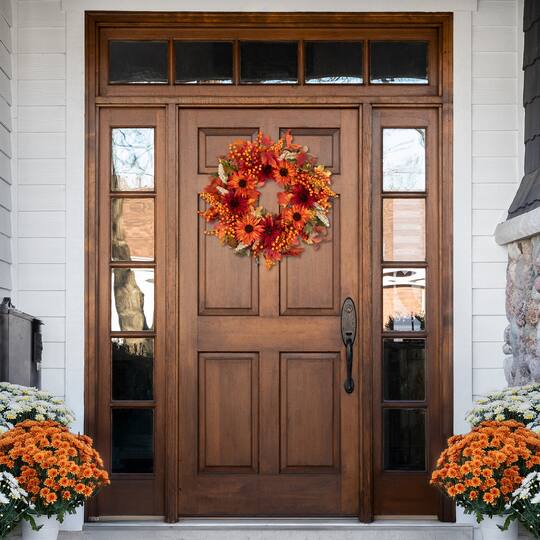 24" Leaves & Flowers Fall Harvest Wreath